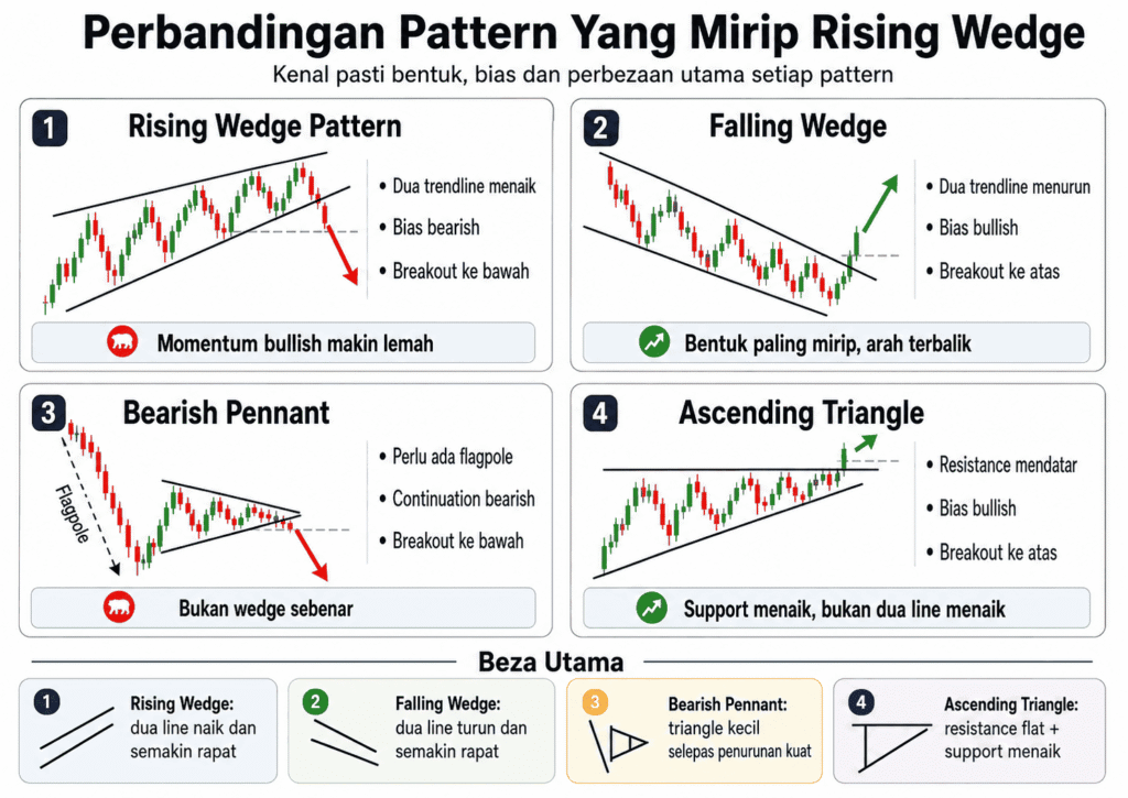 Perbezaan Antara Rising Wedges Bearish Pennant dan Acsending Triangle